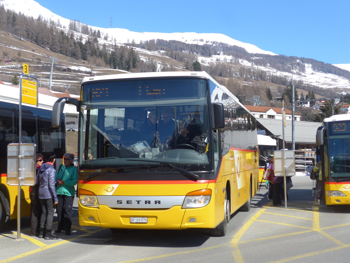 (202'620) - PostAuto Graub�nden - GR 168'870 - Setra (ex Heim, Flums) am 20. M�rz 2019 beim Bahnhof Scuol-Tarasp