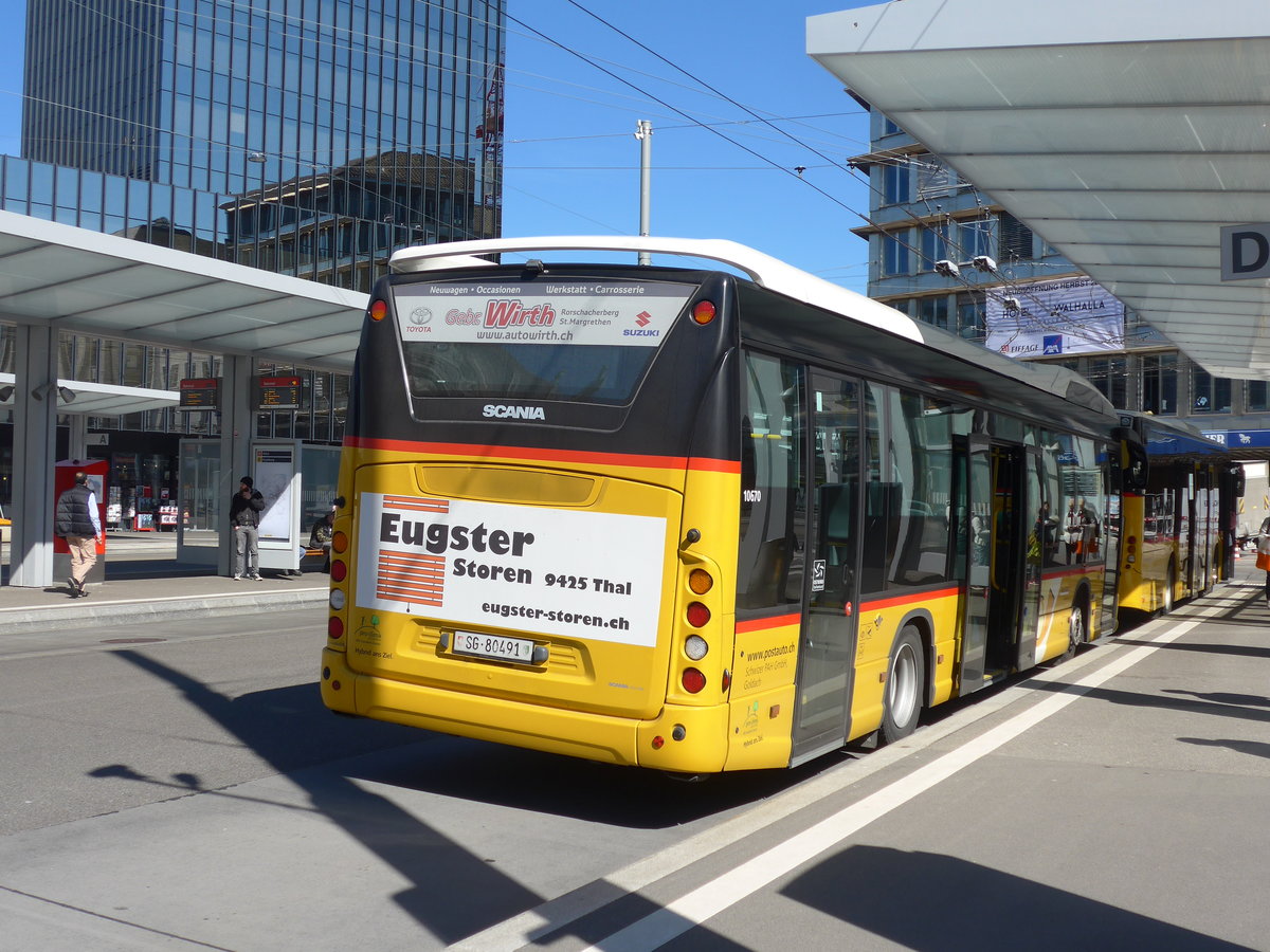 (202'677) - Schwizer, Goldach - SG 80'491 - Scania am 21. M�rz 2019 beim Bahnhof St. Gallen