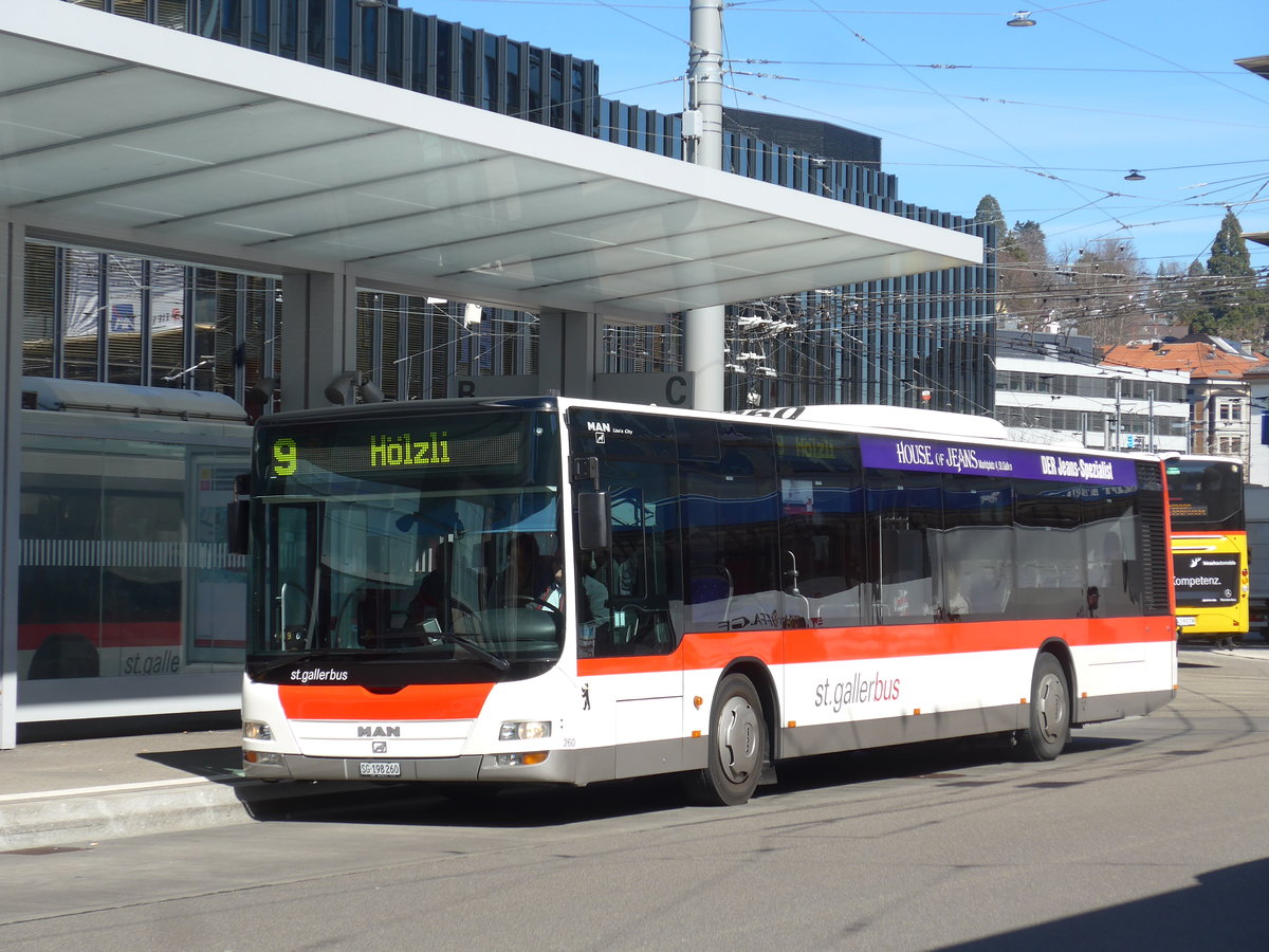 (202'683) - St. Gallerbus, St. Gallen - Nr. 260/SG 198'260 - MAN am 21. M�rz 2019 beim Bahnhof St. Gallen