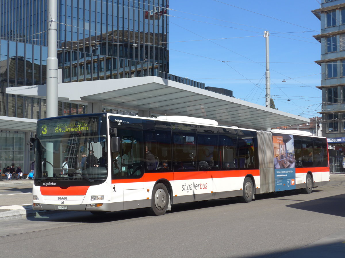 (202'696) - St. Gallerbus, St. Gallen - Nr. 271/SG 198'271 - MAN am 21. M�rz 2019 beim Bahnhof St. Gallen