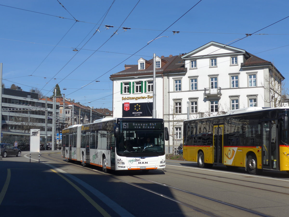 (202'732) - Regiobus, Gossau - Nr. 52/SG 451'152 - MAN am 21. M�rz 2019 beim Bahnhof St. Gallen