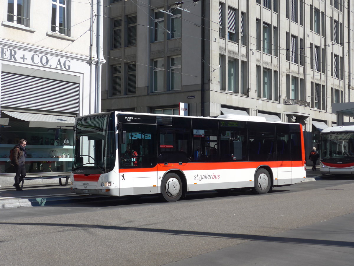 (202'740) - St. Gallerbus, St. Gallen - Nr. 270/SG 198'270 - MAN/G�ppel am 21. M�rz 2019 beim Bahnhof St. Gallen