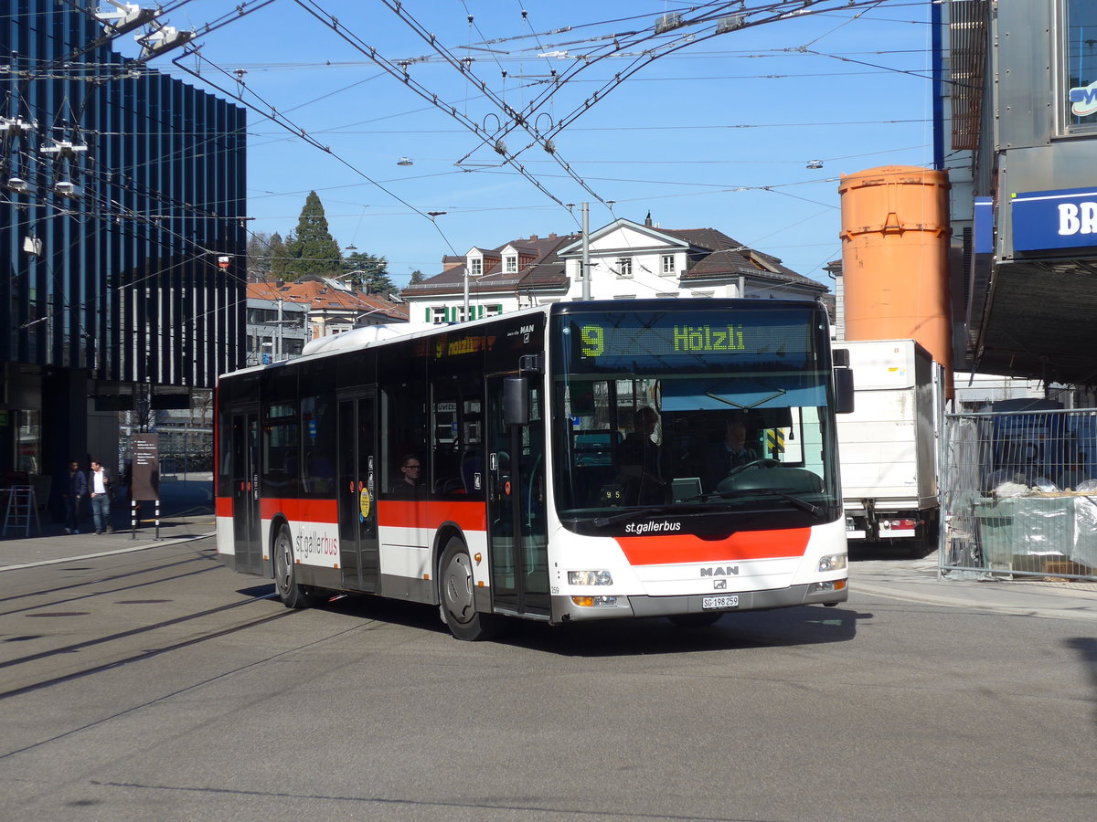 (202'744) - St. Gallerbus, St. Gallen - Nr. 259/SG 198'259 - MAN am 21. M�rz 2019 beim Bahnhof St. Gallen
