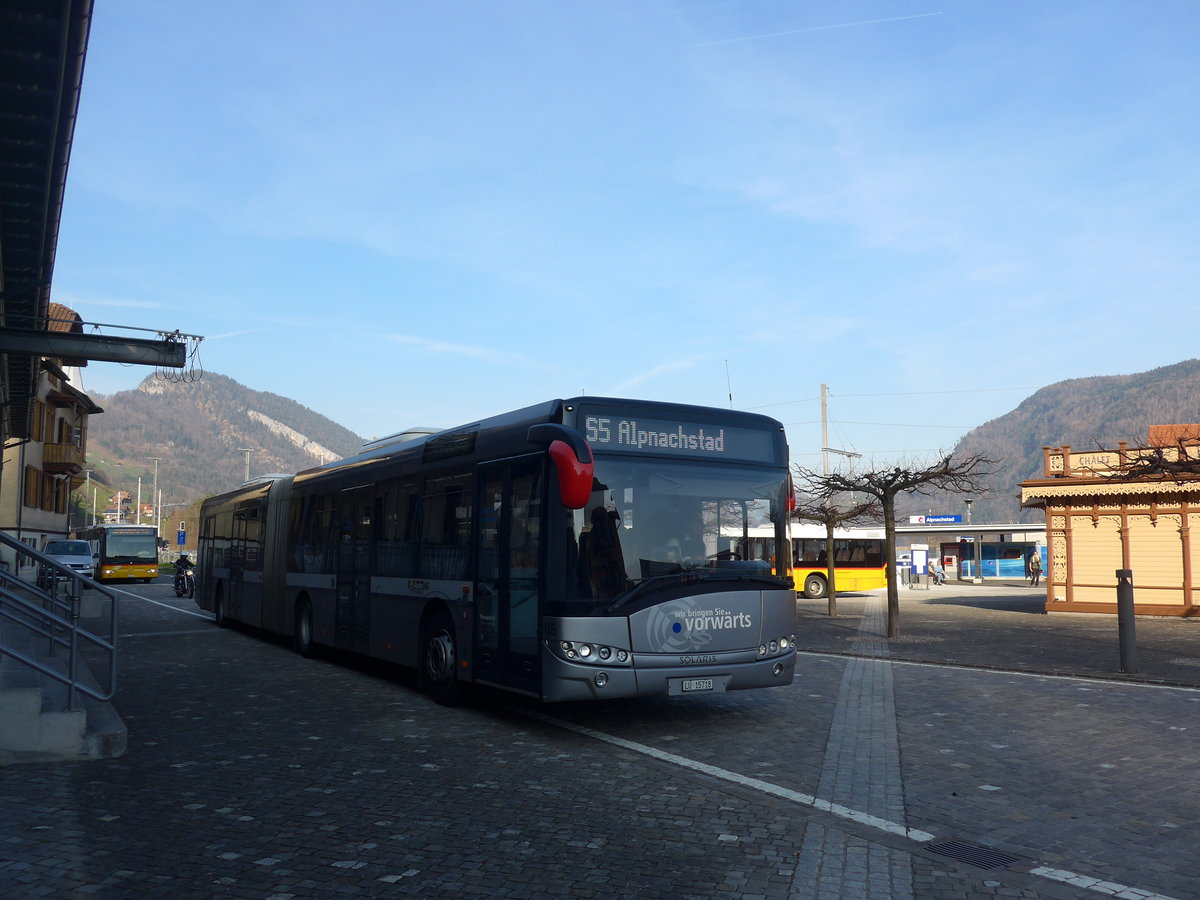 (202'893) - AAGR Rothenburg - Nr. 5/LU 15'718 - Solaris am 22. M�rz 2019 beim Bahnhof Alpnachstad
