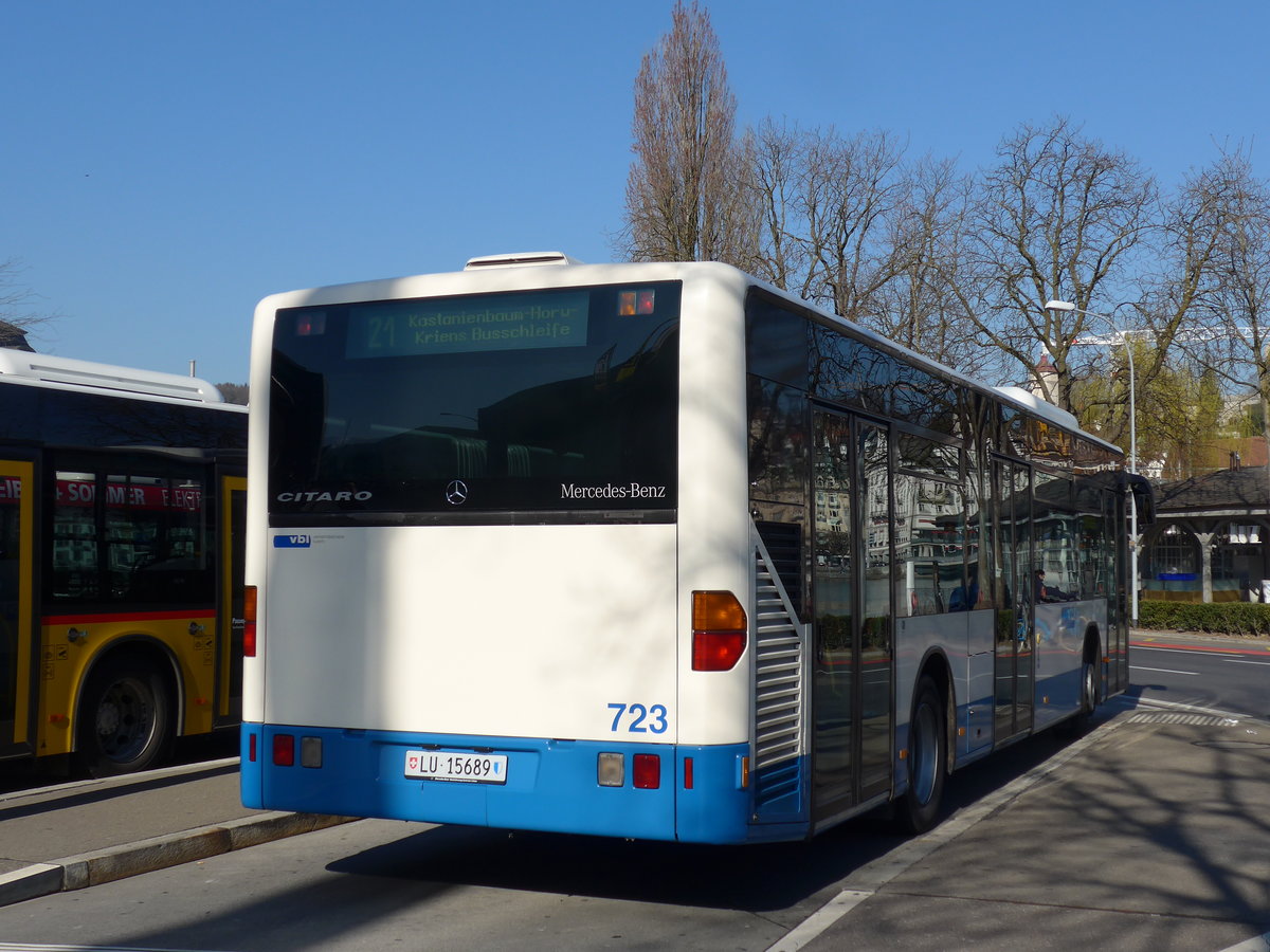 (202'936) - VBL Luzern - Nr. 723/LU 15'689 - Mercedes (ex Heggli, Kriens Nr. 723) am 23. M�rz 2019 beim Bahnhof Luzern