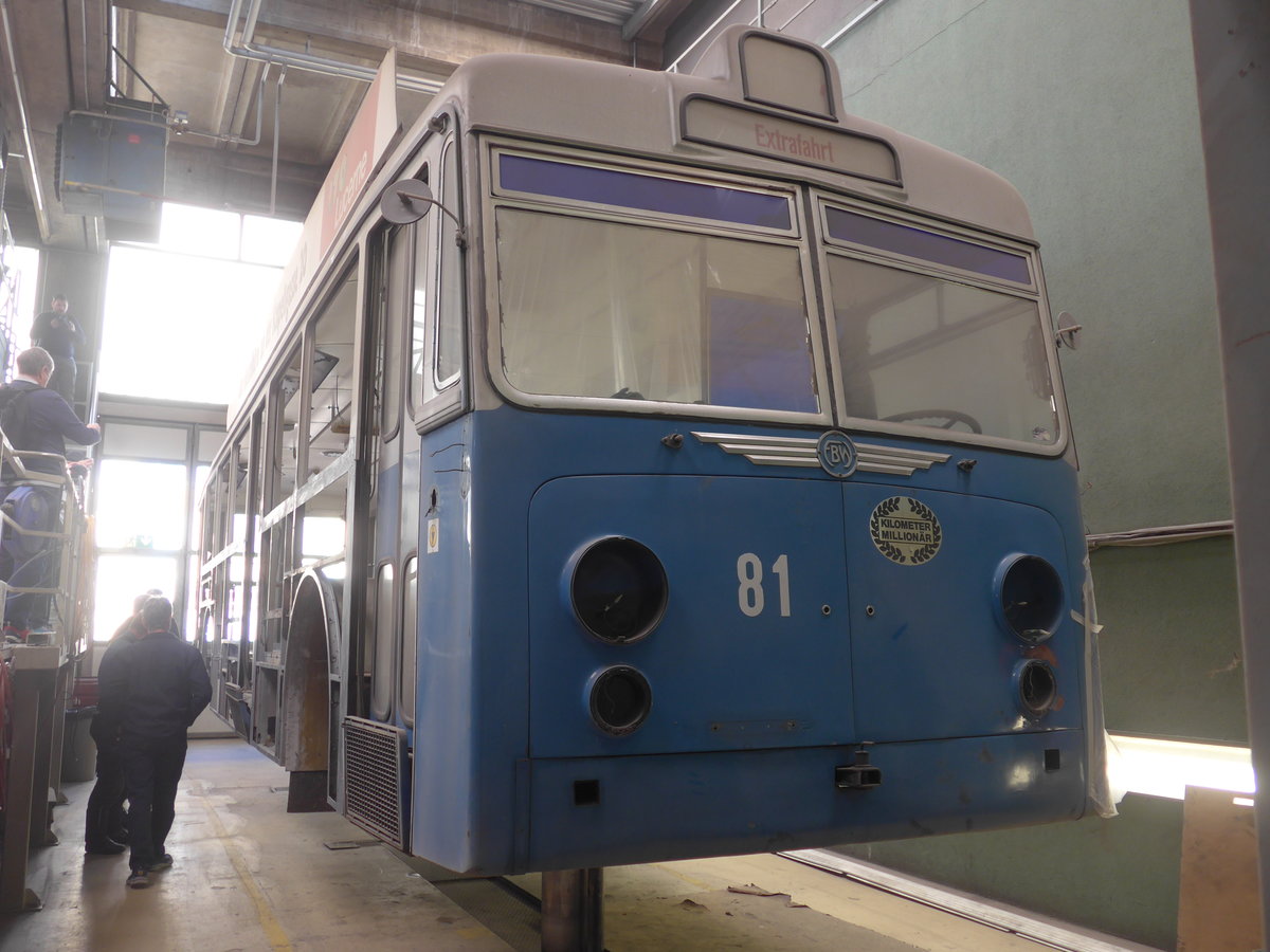(202'941) - VBL Luzern (vbl-historic) - Nr. 81 - FBW/Hess am 23. M�rz 2019 in Luzern, Depot (in Restauration)