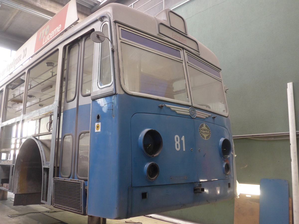 (202'950) - VBL Luzern (vbl-historic) - Nr. 81 - FBW/Hess am 23. M�rz 2019 in Luzern, Depot (in Restauration)