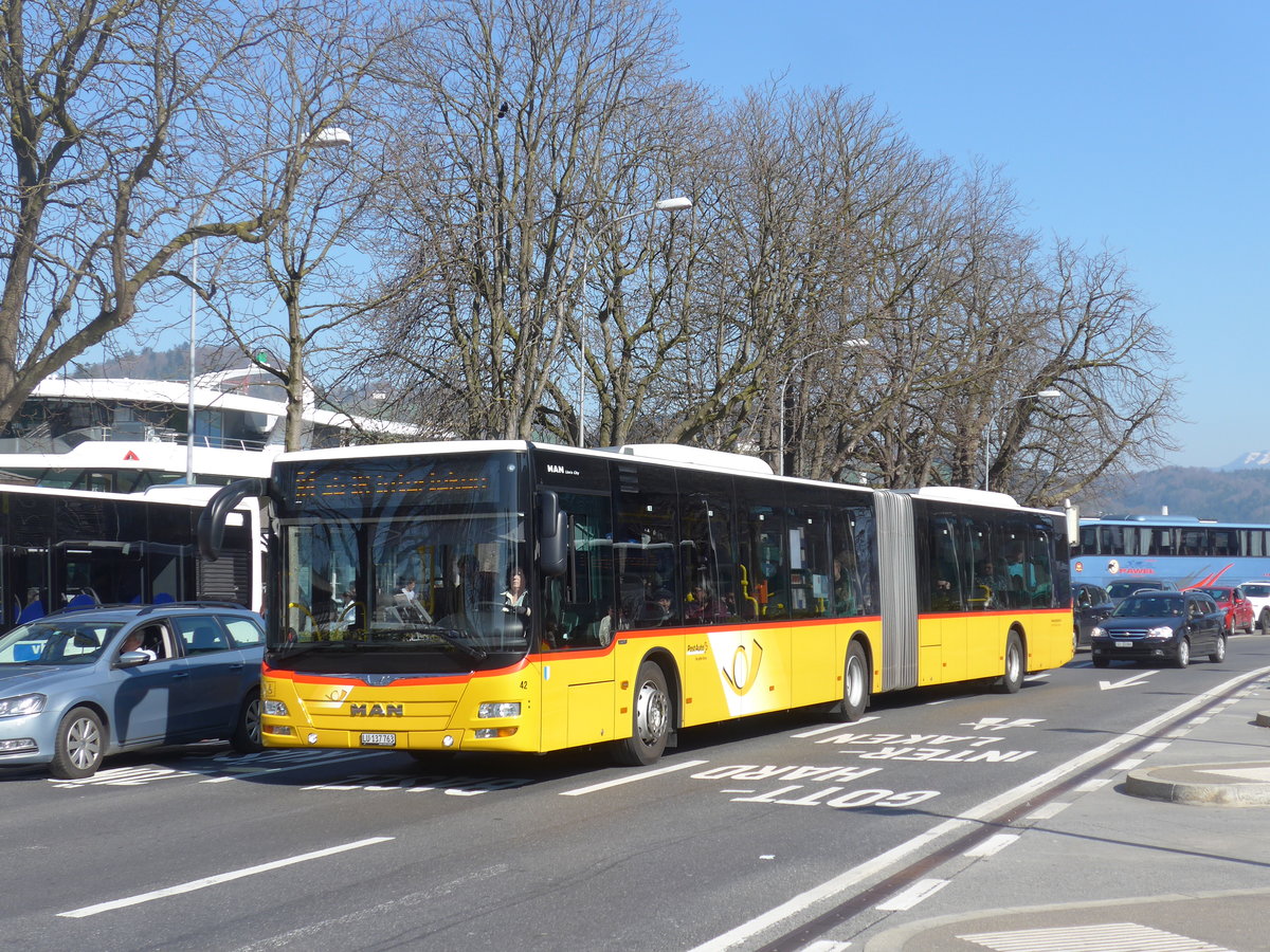 (203'001) - SB Trans, Sursee - Nr. 42/LU 137'763 - MAN (ex Stirnimann, Neuenkirch Nr. 42) am 23. M�rz 2019 beim Bahnhof Luzern