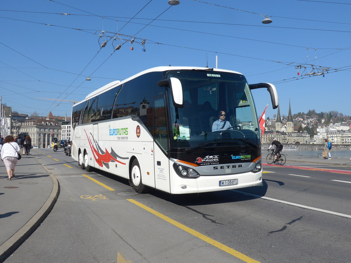 (203'034) - Aus Polen: Pawel, Gdansk - WI 086FU - Setra am 23. M�rz 2019 in Luzern, Bahnhofbr�cke