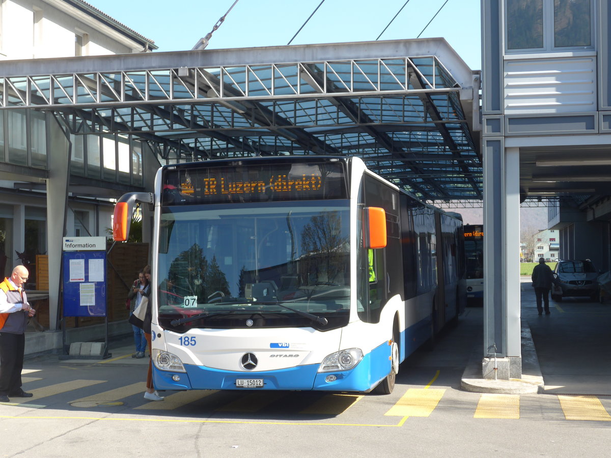 (203'292) - VBL Luzern - Nr. 185/LU 15'012 - Mercedes am 30. M�rz 2019 beim Bahnhof Stans