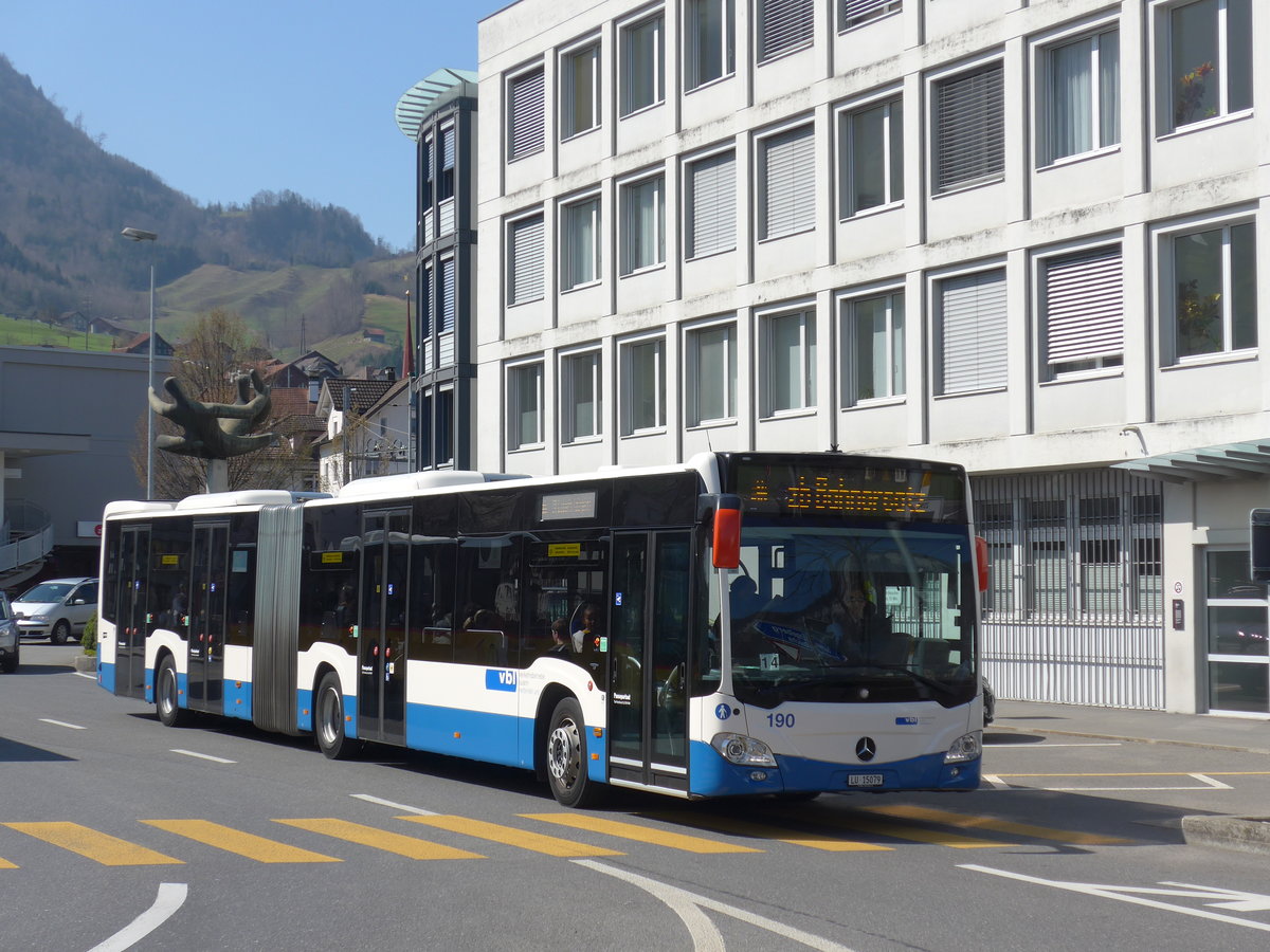 (203'311) - VBL Luzern - Nr. 190/LU 15'079 - Mercedes am 30. M�rz 2019 beim Bahnhof Stans