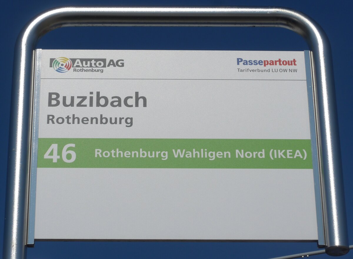 (203'349) - AutoAG-Haltestellenschild - Rothenburg, Buzibach - am 30. M�rz 2019