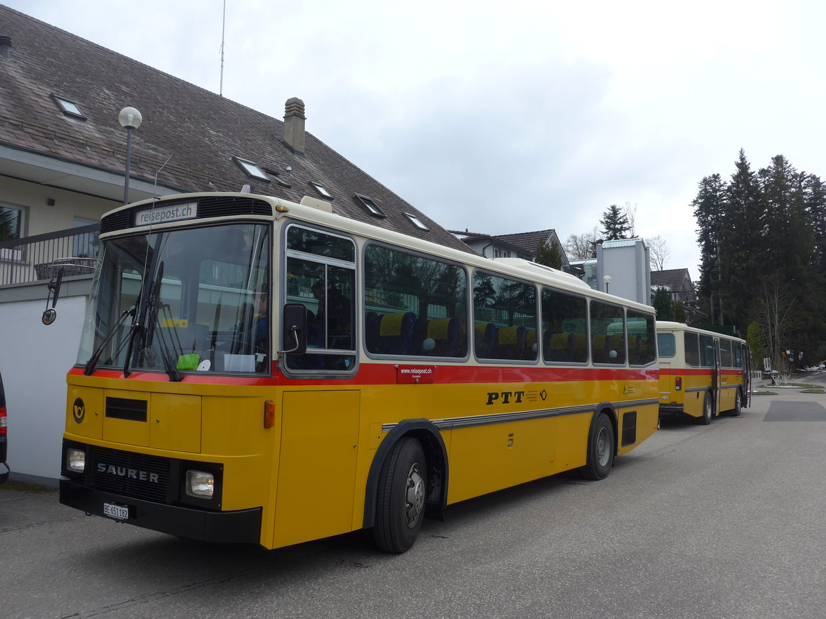 (203'483) - Bernair, M�nsingen - BE 651'182 - Saurer/T�scher (ex Schebath, Lauerz; ex Albin, F�llanden; ex Heim, Flums) am 7. April 2019 in Emmenmatt, Moosegg