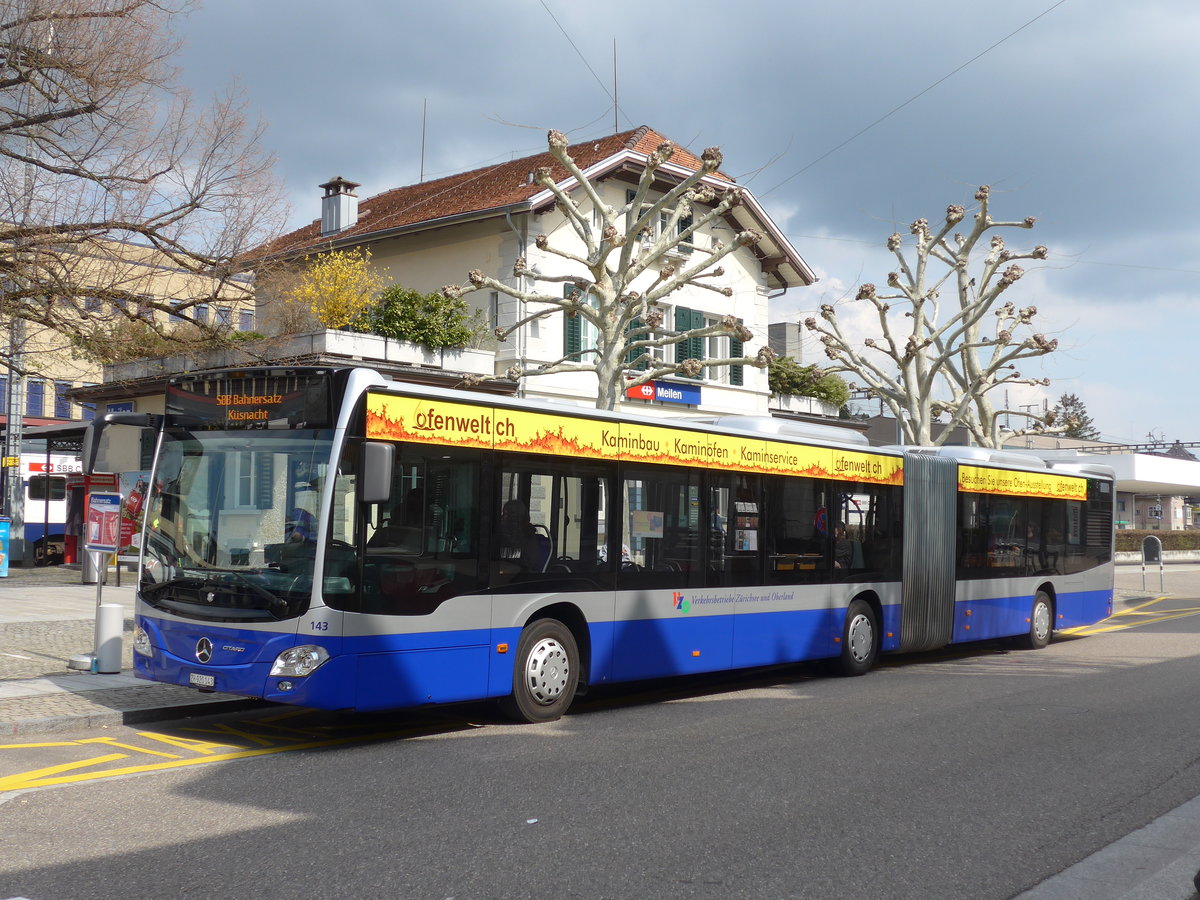 (203'527) - VZO Gr�ningen - Nr. 143/ZH 920'143 - Mercedes am 7. April 2019 beim Bahnhof Meilen