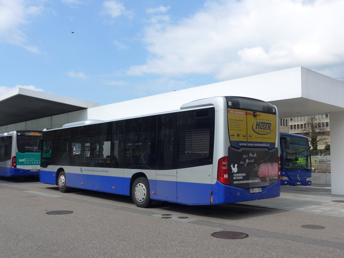 (203'532) - VZO Gr�ningen - Nr. 12/ZH 41'412 - Mercedes am 7. April 2019 beim Bahnhof Meilen