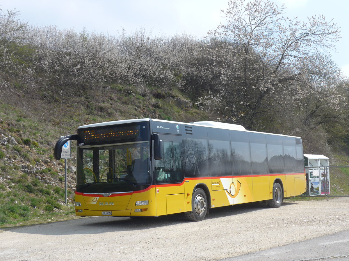 (203'711) - CarPostal Ouest - JU 51'279 - MAN (ex Nr. 13) am 15. April 2019 in Beurnev�sin, Endstation