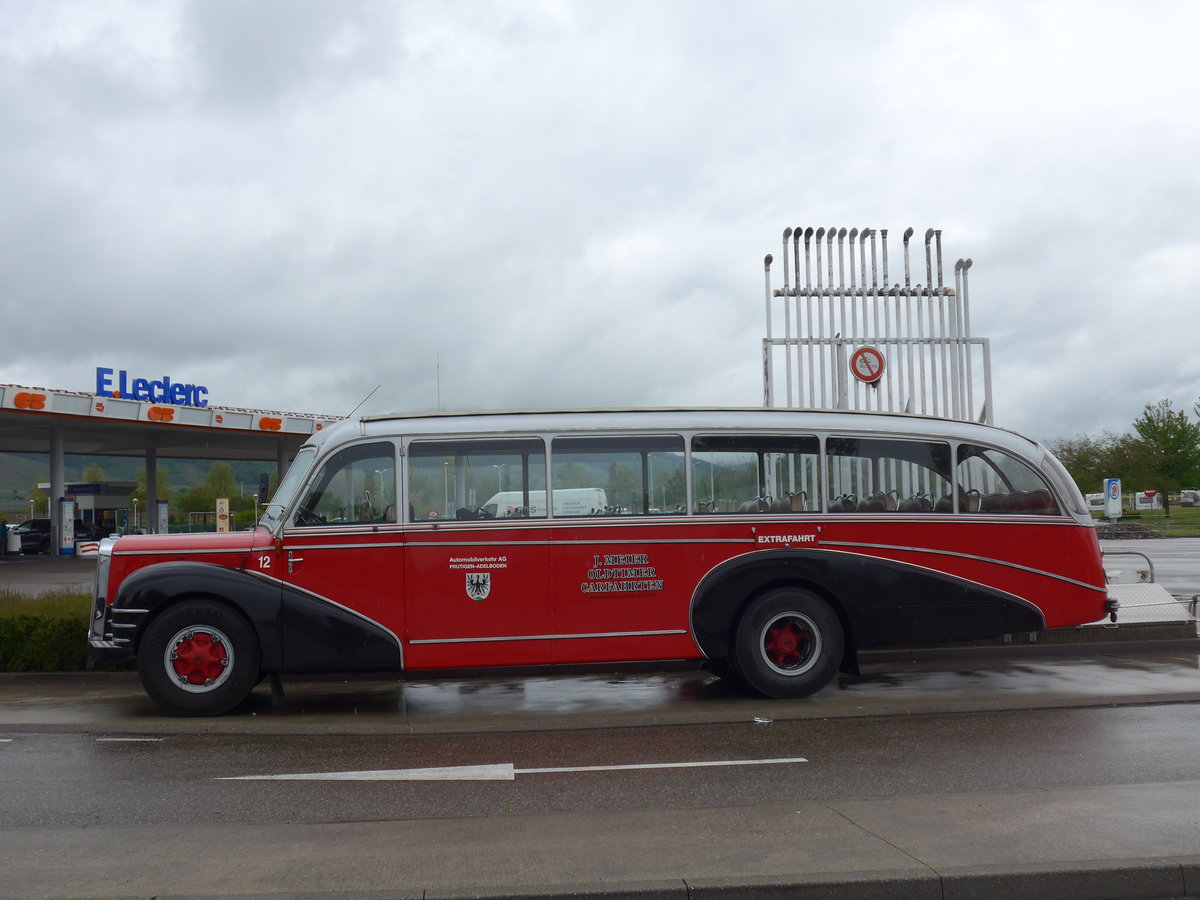 (203'936) - Aus der Schweiz: Meier, Gr�t - Nr. 12/ZH 27'216 - FBW/R&J (ex Wespe, Altst�tten; ex AFA Adelboden Nr. 12) am 26. April 2019 in Orschwiller, Rastst�tte 