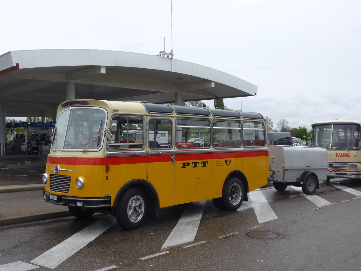 (203'941) - Aus der Schweiz: Schmid, Th�rishaus - Nr. 9/BE 26'105 - Saurer/R&J (ex Geiger, Adelboden Nr. 9) am 26. April 2019 in Orschwiller, Rastst�tte