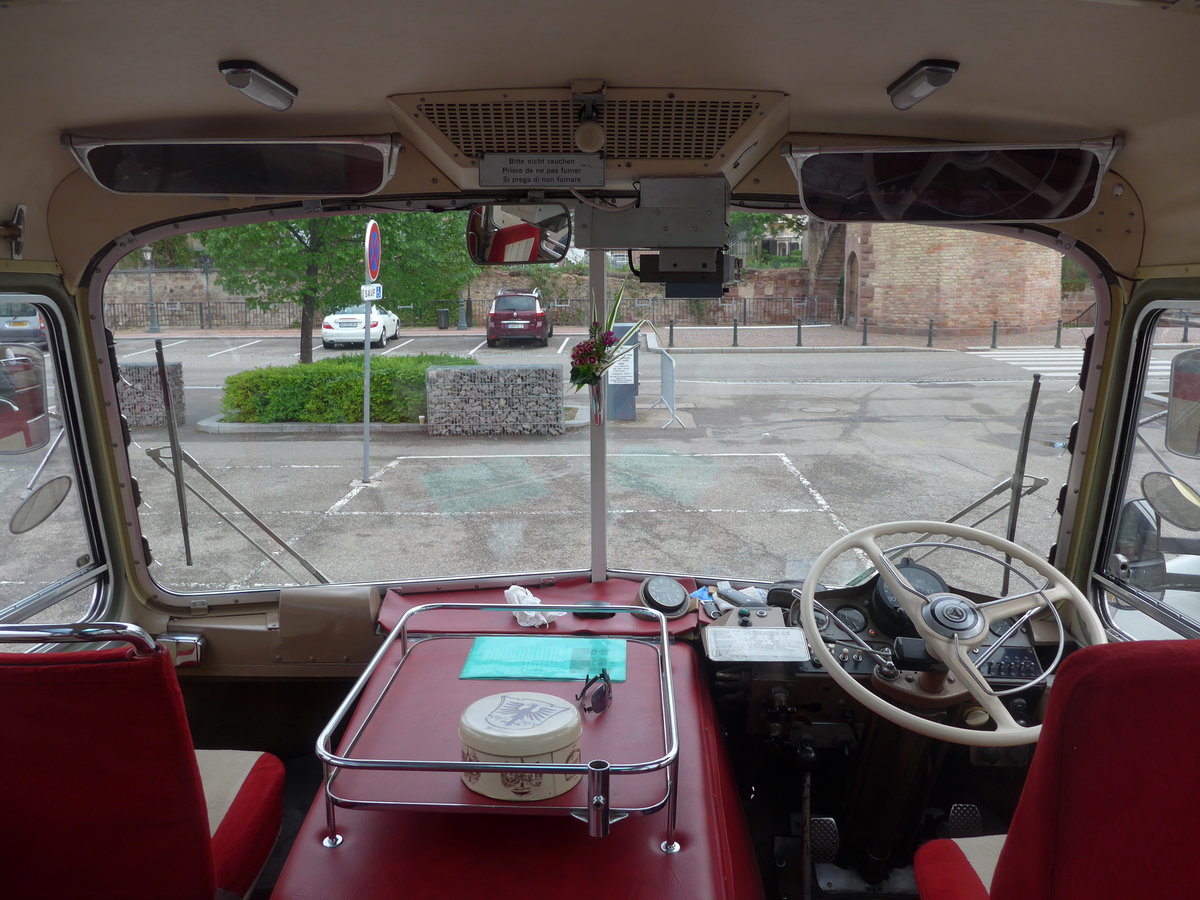 (204'528) - Aus der Schweiz: Schmid, Th�rishaus - Nr. 9/BE 26'105 - Saurer/R&J (ex Geiger, Adelboden Nr. 9) am 28. April 2019 in Haguenau, Parkplatz (Innenaufnahme)