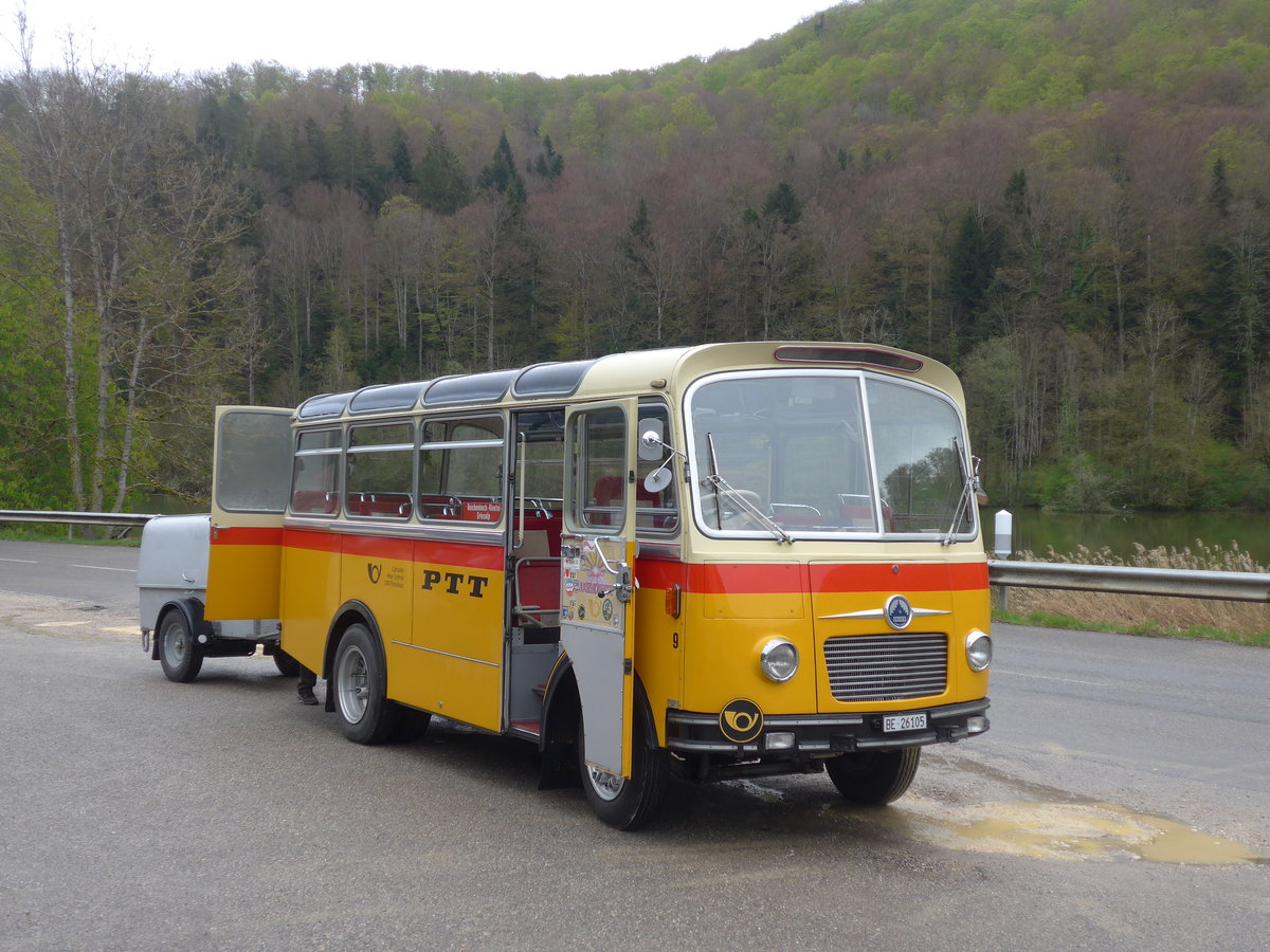 (204'549) - Schmid, Th�rishaus - Nr. 9/BE 26'105 - Saurer/R&J (ex Geiger, Adelboden Nr. 9) am 28. April 2019 in Lucelle, Motel Noirval