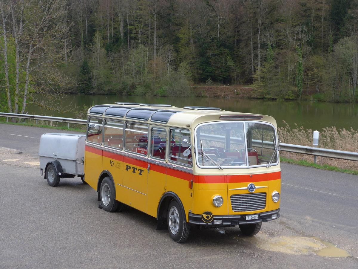 (204'551) - Schmid, Th�rishaus - Nr. 9/BE 26'105 - Saurer/R&J (ex Geiger, Adelboden Nr. 9) am 28. April 2019 in Lucelle, Motel Noirval