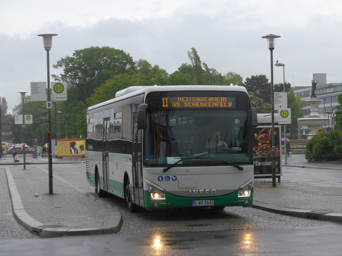 (204'698) - OVF N�rnberg - N-WA 1632 - Iveco am 9. Mai 2019 beim Bahnhof W�rzburg