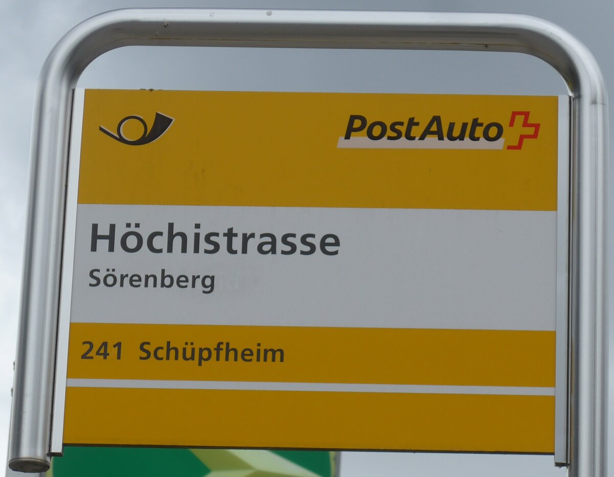 (205'546) - PostAuto-Haltestellenschild - S�renberg, H�chistrasse - am 27. Mai 2019