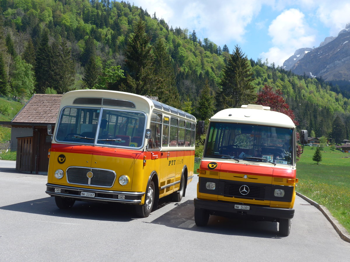 (205'651) - M�ller, Ennetmoos - NW 23'167 - FBW/Gangloff (ex Rentsch, Gunten; ex P 23'203; ex P 21'003) + Nr. 6/NW 24'301 - Mercedes (ex Portenier, Adelboden Nr. 6; ex Geiger, Adelboden Nr. 6) am 30. Mai 2019 in Eigenthal, Talboden