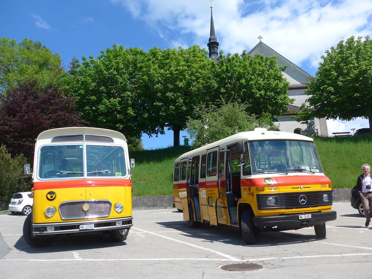 (205'672) - M�ller, Ennetmoos - NW 23'167 - FBW/Gangloff (ex Rentsch, Gunten; ex P 23'203; ex P 21'003) + Nr. 6/NW 24'301 - Mercedes (ex Portenier, Adelboden Nr. 6; ex Geiger, Adelboden Nr. 6) am 30. Mai 2019 in Schwarzenberg, Hotel weisses Kreuz