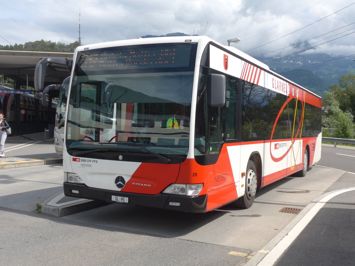(206'421) - Niederer, Filzbach - Nr. 28/GL 95 - Mercedes am 15. Juni 2019 beim Bahnhof Ziegelbr�cke
