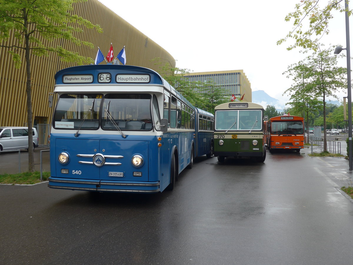 (206'555) - VBZ Z�rich (TMZ) - Nr. 540/ZH 315'491 - Saurer/Saurer (ex Nr. 7540; ex Nr. 540) + SVB Bern (Bernmobil historique) - Nr. 270/BE 113'270 - FBW/SWS-Gangloff + ZVB Zug (RBW) - Nr. 35/ZH 797'215 - FBW/Hess am 22. Juni 2019 in Luzern, Allmend