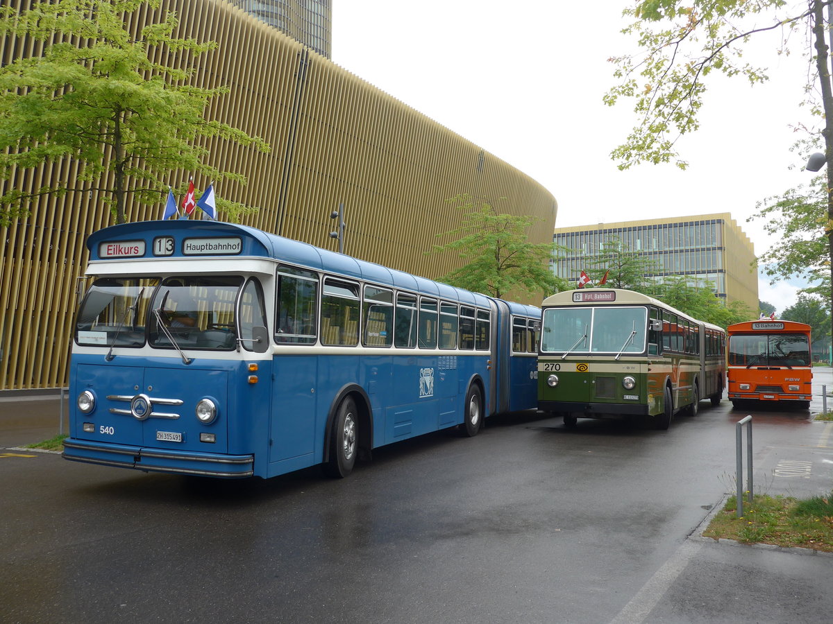 (206'558) - VBZ Z�rich (TMZ) - Nr. 540/ZH 315'491 - Saurer/Saurer (ex Nr. 7540; ex Nr. 540) + SVB Bern (Bernmobil historique) - Nr. 270/BE 113'270 - FBW/SWS-Gangloff + ZVB Zug (RWB) - Nr. 35/ZH 797'215 - FBW/Hess am 22. Juni 2019 in Luzern, Allmend