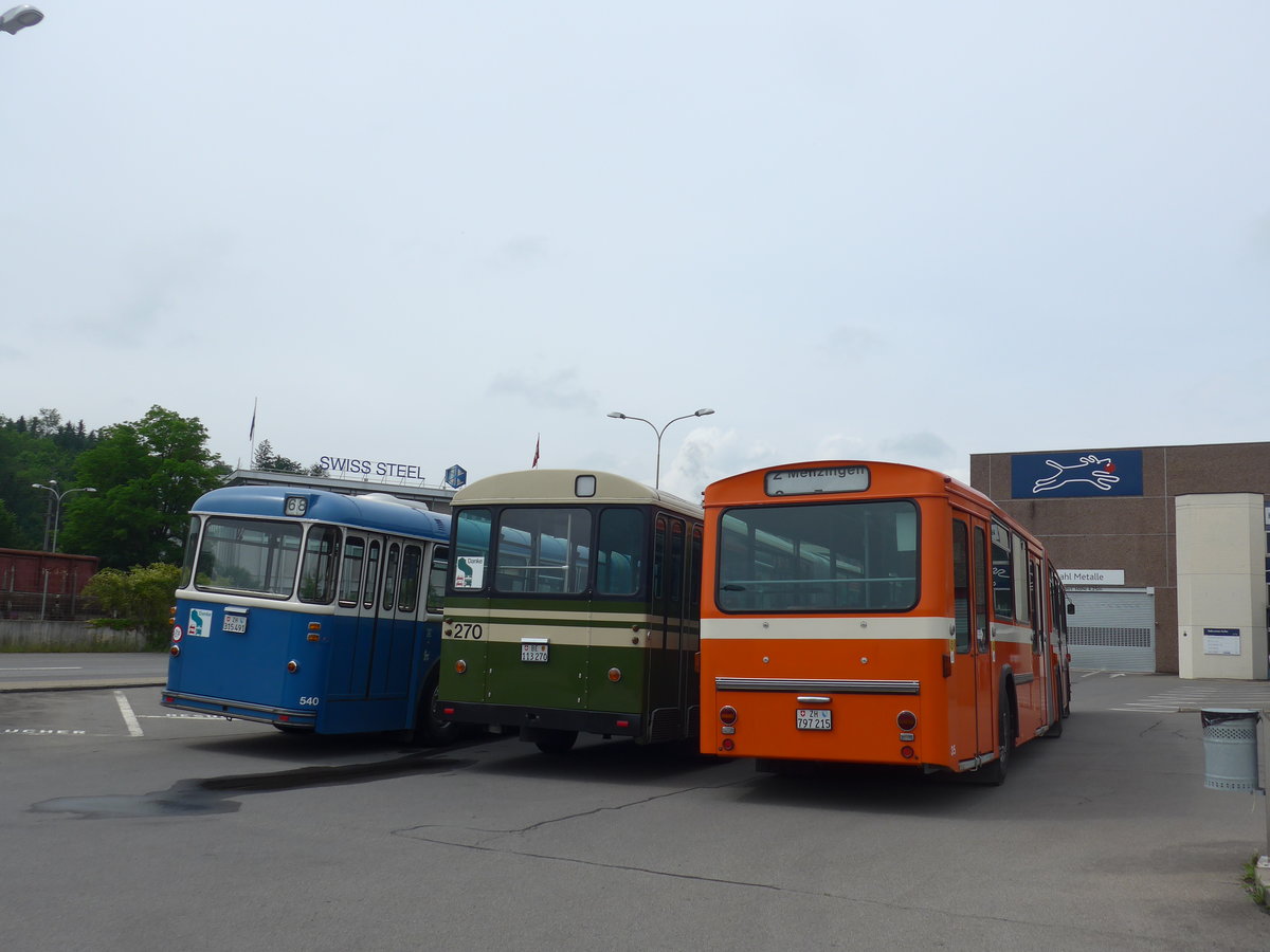 (206'577) - VBZ Z�rich (TMZ) - Nr. 540/ZH 315'491 - Saurer/Saurer (ex Nr. 7540; ex Nr. 540) + SVB Bern (Bernmobil historique) - Nr. 270/BE 113'270 - FBW/SWS-Gangloff + ZVB Zug (RWB) - Nr. 35/ZH 797'215 - FBW/Hess am 22. Juni 2019 in Emmenbr�cke, Debrunner Acifer