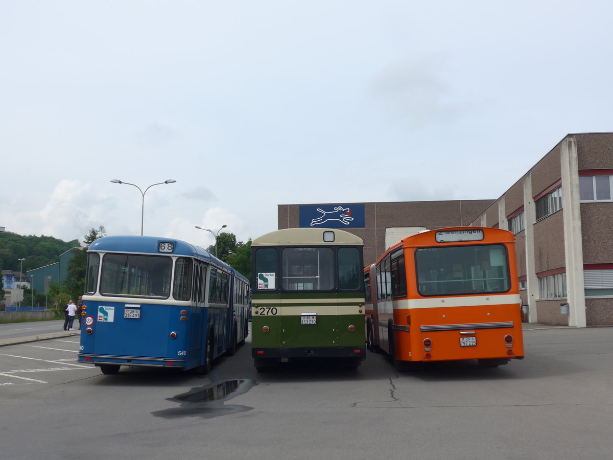 (206'578) - VBZ Z�rich (TMZ) - Nr. 540/ZH 315'491 - Saurer/Saurer (ex Nr. 7540; ex Nr. 540) + SVB Bern (Bernmobil historique) - Nr. 270/BE 113'270 - FBW/SWS-Gangloff + ZVB Zug (RWB) - Nr. 35/ZH 797'215 - FBW/Hess am 22. Juni 2019 in Emmenbr�cke, Debrunner Acifer