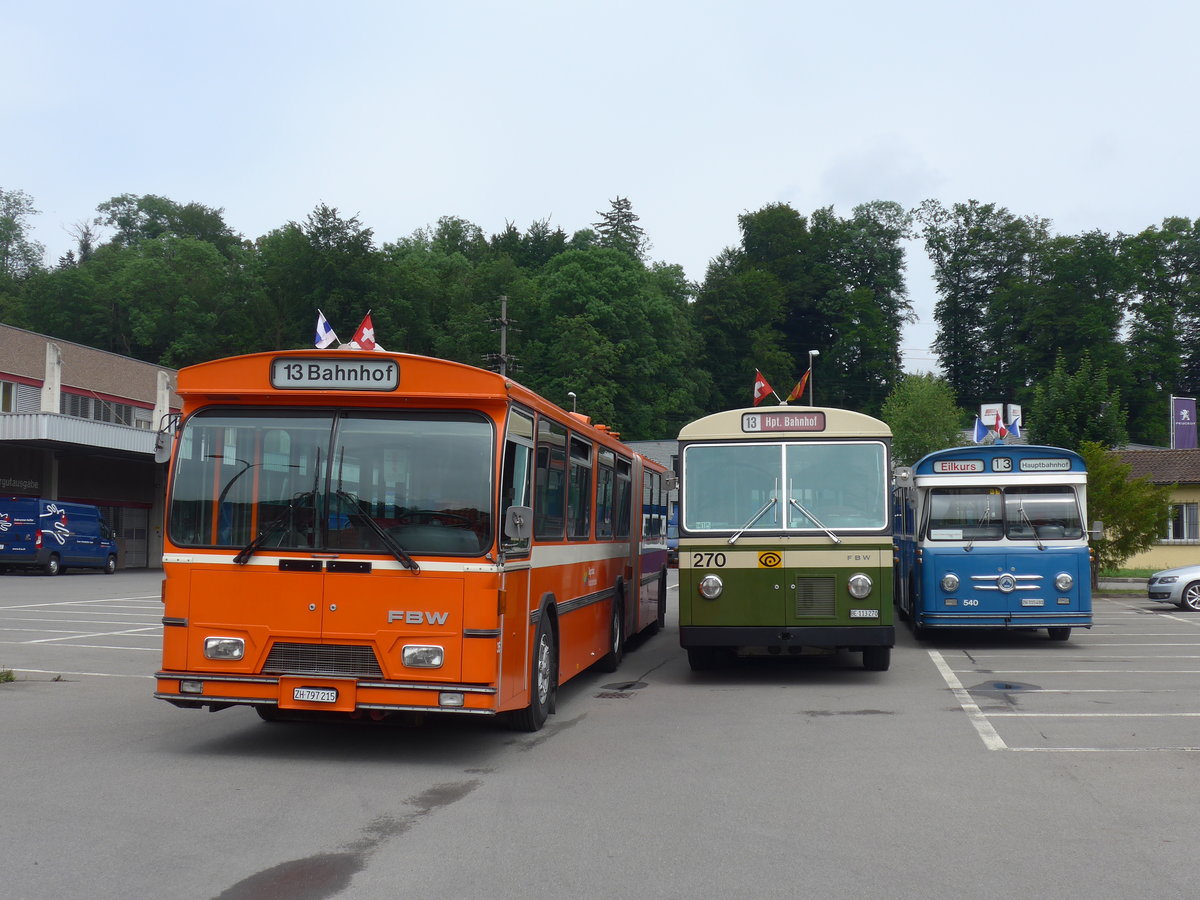 (206'602) - ZVB Zug (RWB) - Nr. 35/ZH 797'215 - FBW/Hess + SVB Bern (Bernmobil historique) - Nr. 270/BE 113'270 - FBW/SWS-Gangloff + VBZ Z�rich (TMZ) - Nr. 540/ZH 315'491 - Saurer/Saurer (ex Nr. 7540; ex Nr. 540) am 22. Juni 2019 in Emmenbr�cke, Debrunner Acifer