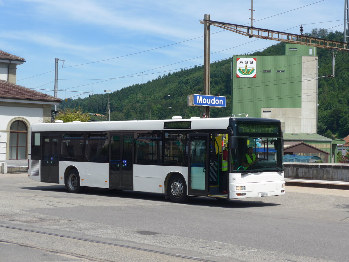 (206'824) - Interbus, Yverdon - Nr. 60/VD 501'684 - MAN (ex transN, La Chaux-de-Fonds Nr. 205; ex TN Neuch�tel Nr. 205) am 24. Juni 2019 beim Bahnhof Moudon