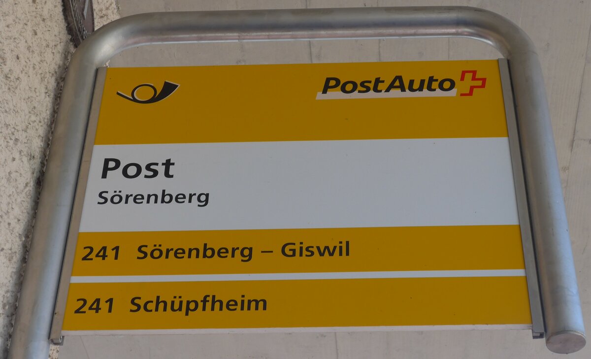 (206'866) - PostAuto-Haltestellenschild - S�renberg, Post - am 30. Juni 2019