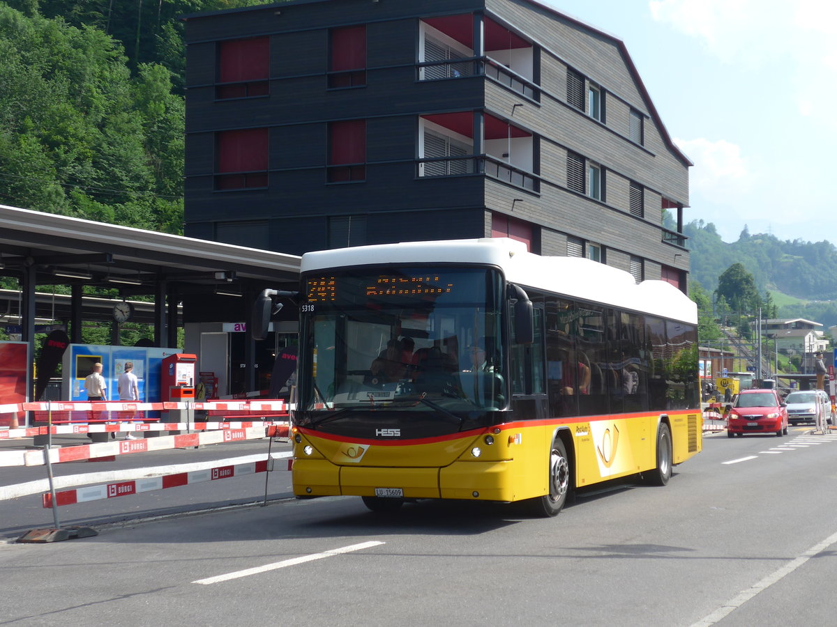 (206'906) - Schnider, Sch�pfheim - LU 15'609 - Scania/Hess am 30. Juni 2019 beim Bahnhof Giswil