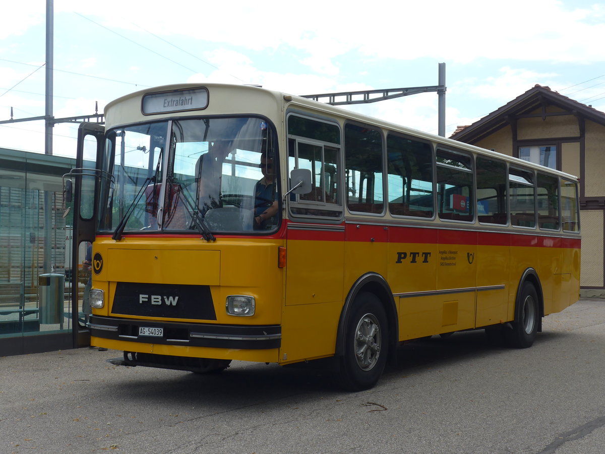 (207'472) - Birchler, Remetschwil - AG 54'039 - FBW/T�scher (ex Gerber, Winkel; ex Eggenberger, M�riken; ex Tanner, Bubendorf; ex P 24'803) am 7. Juli 2019 beim Bahnhof Emmenmatt