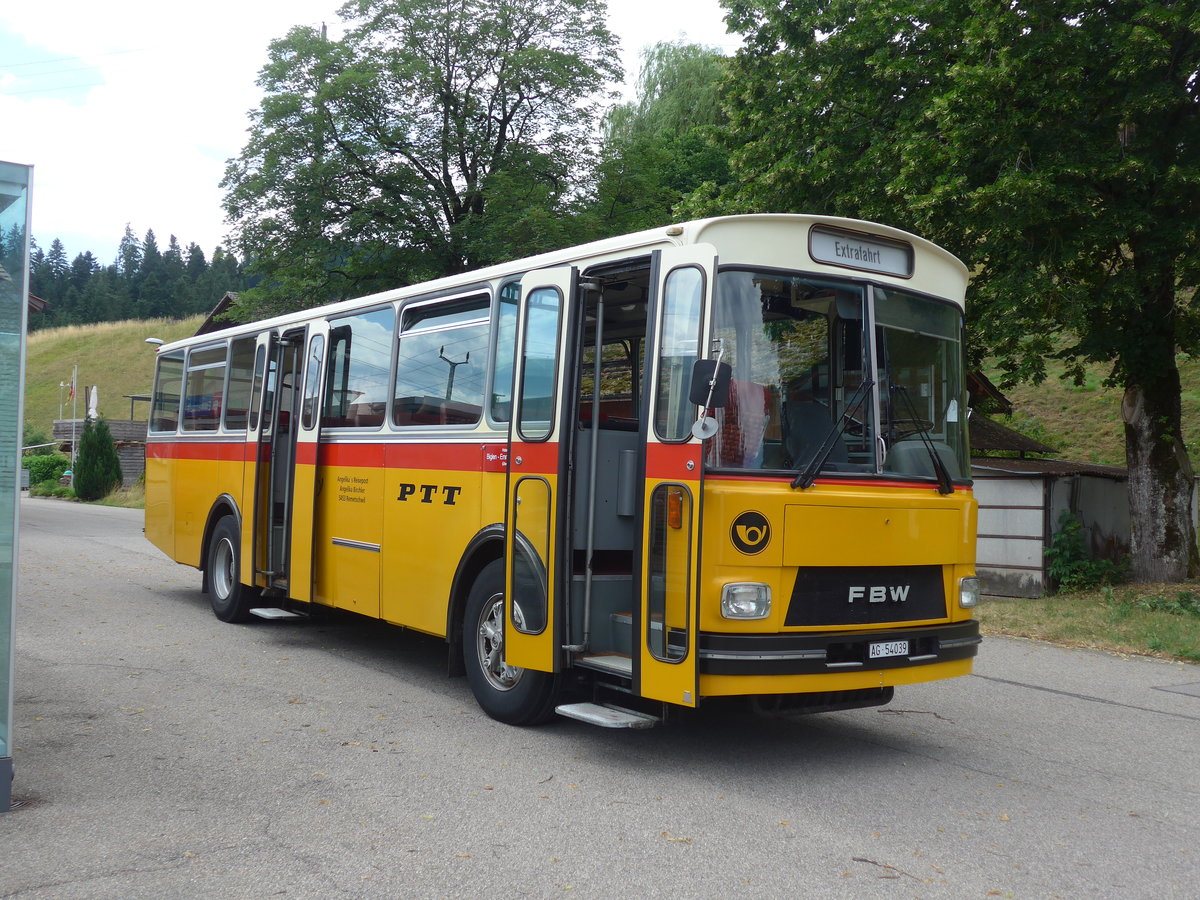 (207'475) - Birchler, Remetschwil - AG 54'039 - FBW/T�scher (ex Gerber, Winkel; ex Eggenberger, M�riken; ex Tanner, Bubendorf; ex P 24'803) am 7. Juli 2019 beim Bahnhof Emmenmatt