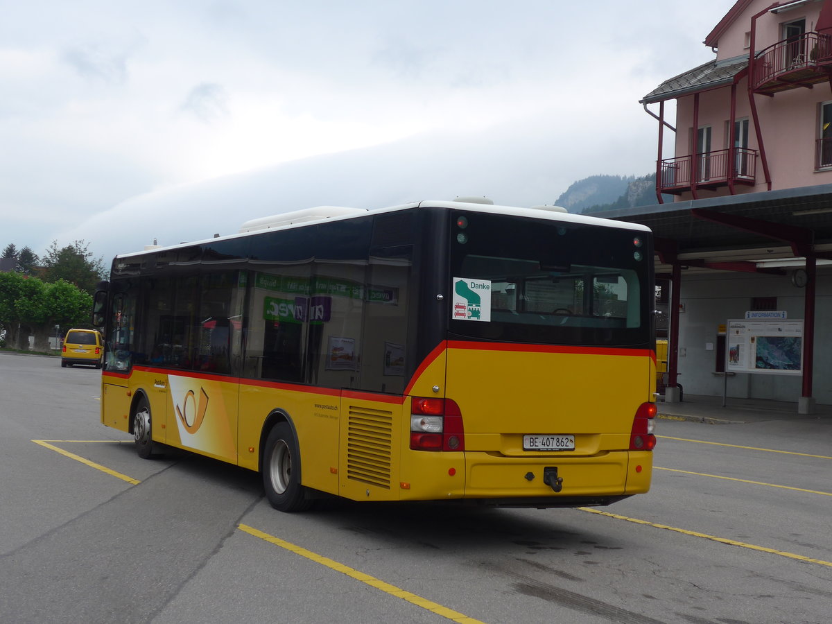 (207'660) - PostAuto Bern - BE 407'862 - MAN/G�ppel (ex AVG Meiringen Nr. 62) am 9. Juli 2019 in Meiringen, Postautostation