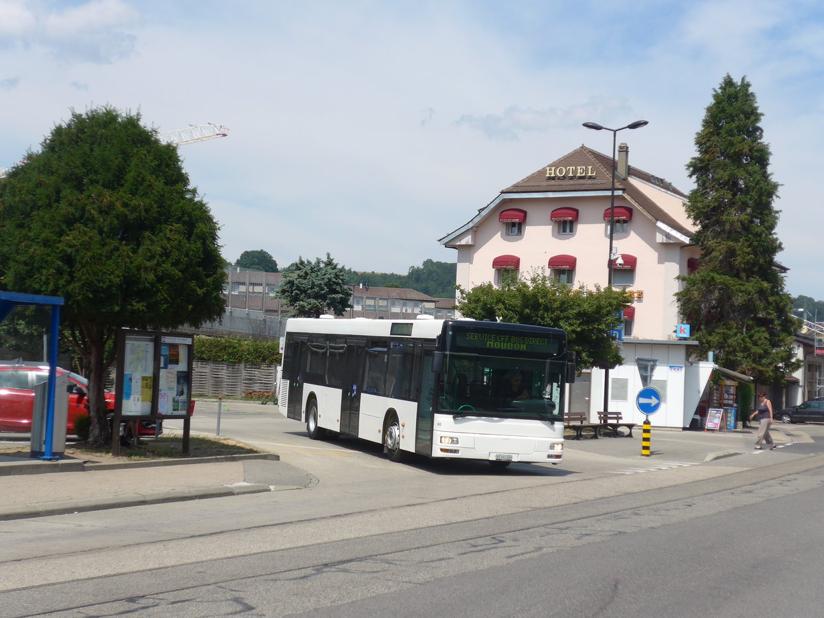 (208'108) - Interbus, Yverdon - Nr. 60/VD 501'689 - MAN (ex transN, La Chaux-de-Fonds Nr. 205; ex TN Neuch�tel Nr. 205) am 22. Juli 2019 beim Bahnhof Moudon