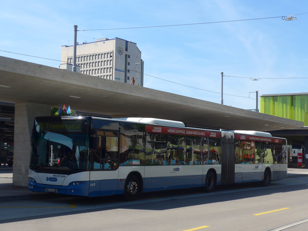 (208'242) - VBZ Z�rich - Nr. 543/ZH 730'543 - Neoplan am 1. August 2019 beim Bahnhof Z�rich-Oerlikon
