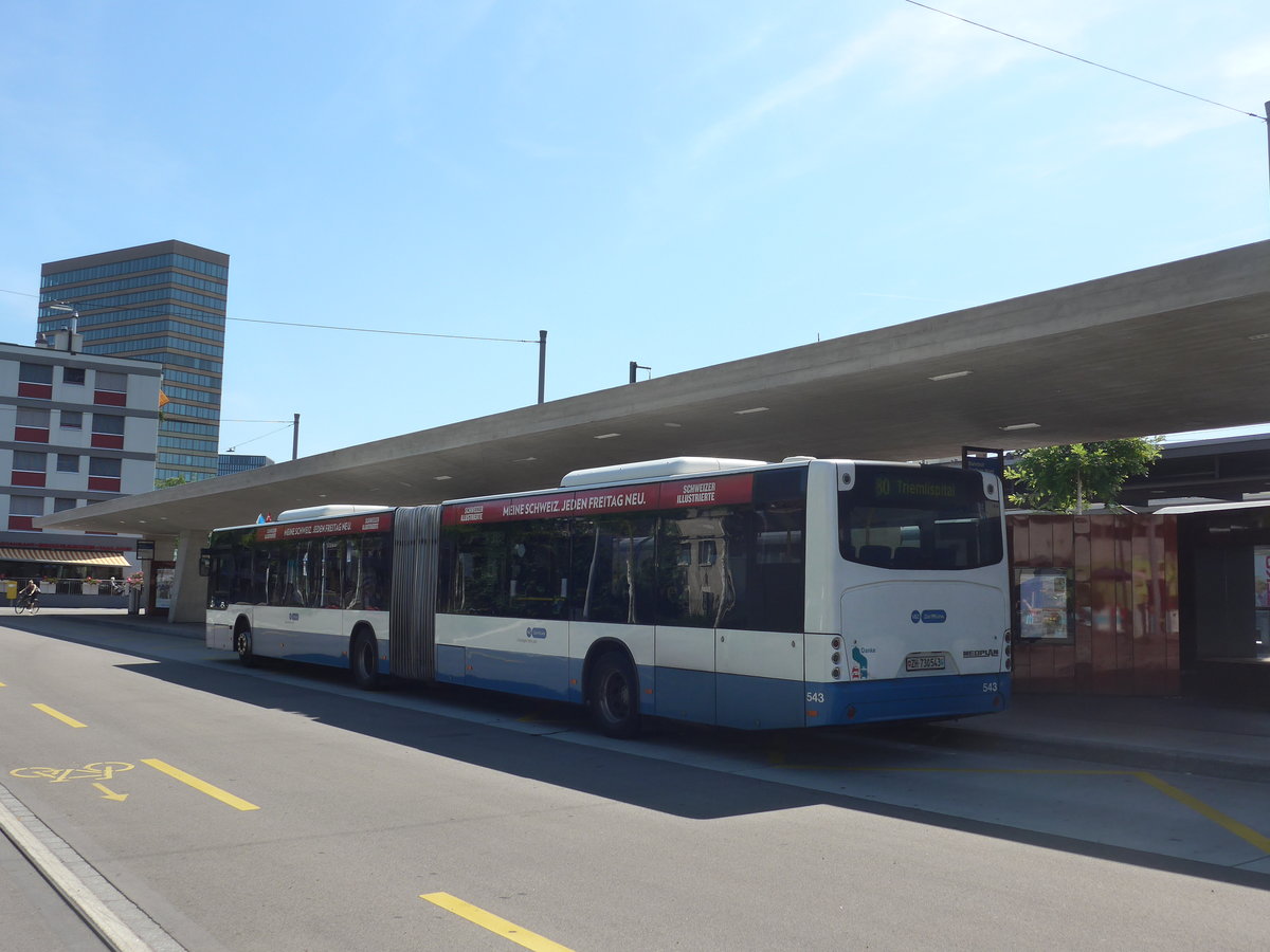 (208'243) - VBZ Z�rich - Nr. 543/ZH 730'543 - Neoplan am 1. August 2019 beim Bahnhof Z�rich-Oerlikon
