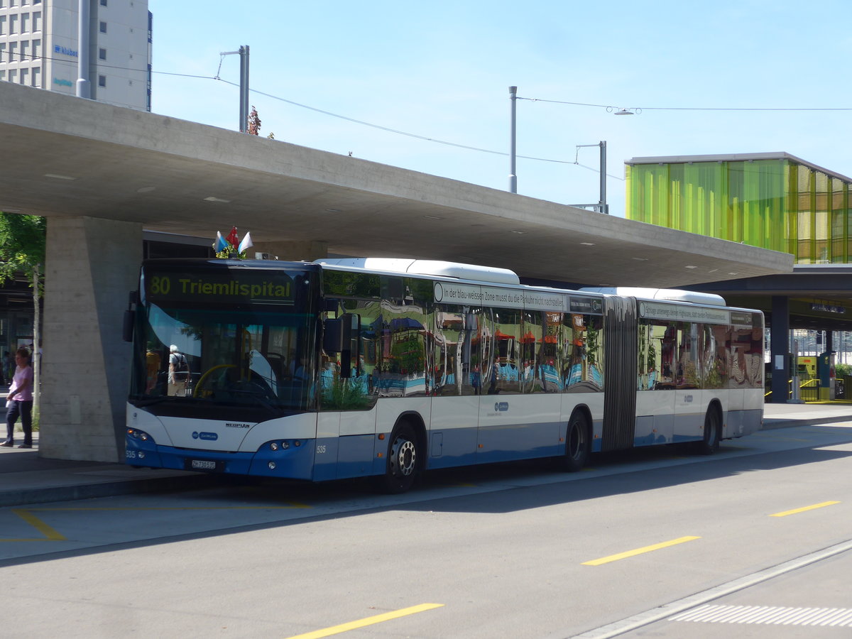 (208'248) - VBZ Z�rich - Nr. 535/ZH 730'535 - Neoplan am 1. August 2019 beim Bahnhof Z�rich-Oerlikon