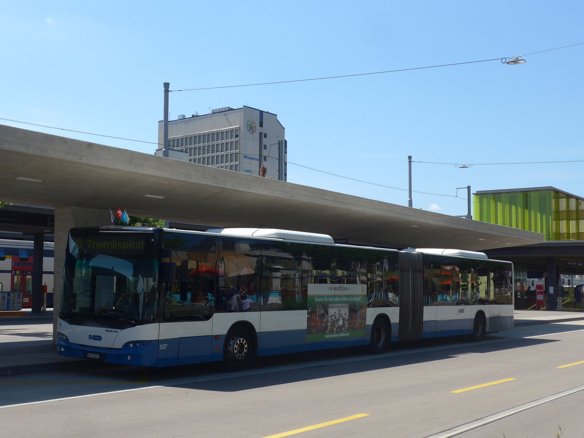 (208'253) - VBZ Z�rich - Nr. 527/ZH 730'527 - Neoplan am 1. August 2019 beim Bahnhof Z�rich-Oerlikon