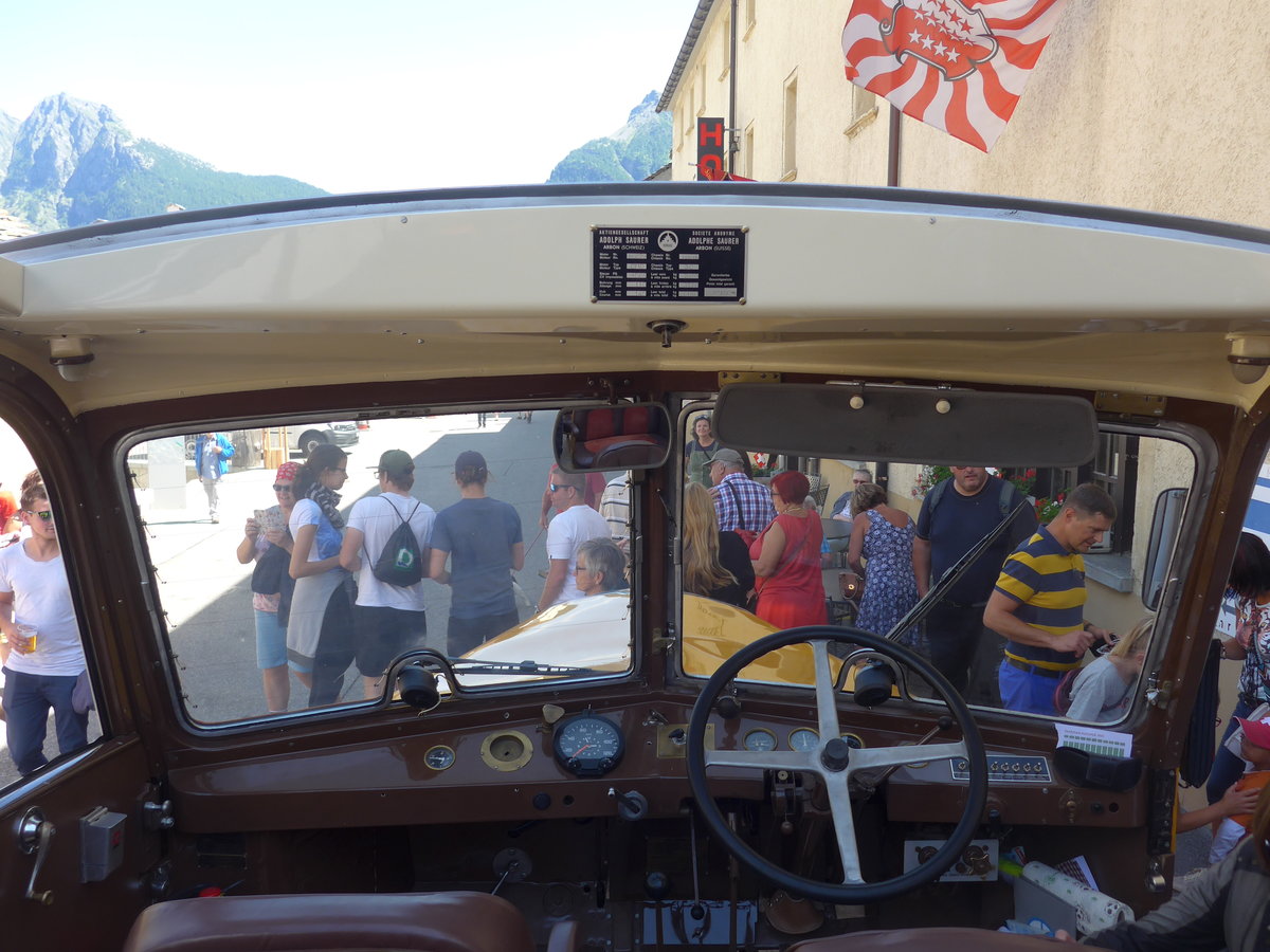 (208'351) - Bonnard, Ayer - VS 16'091 - Saurer/Hess (ex APN Gen�ve; ex Baumgartner, Grenchen; ex P 23'009; ex P 2031) am 3. August 2019 in Simplon Dorf, Post (Innenaufnahme)