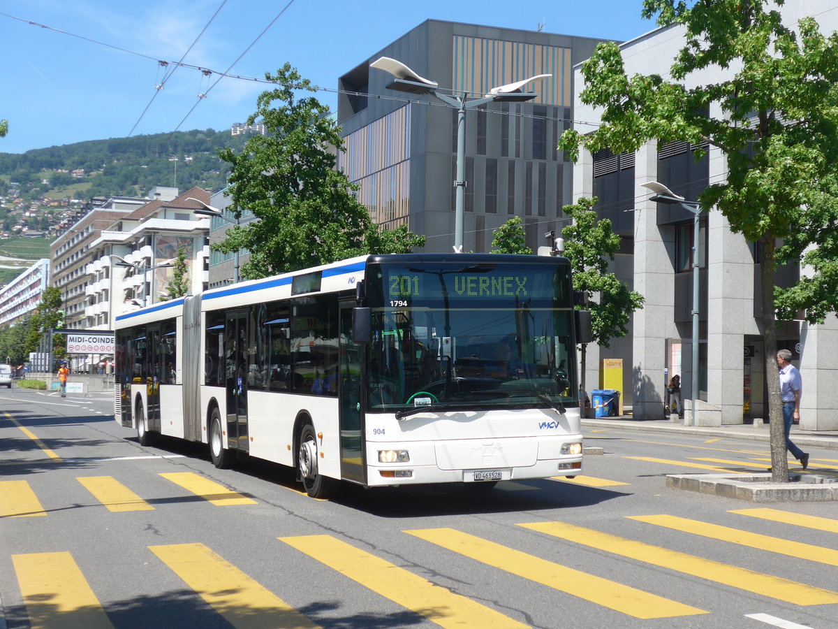 (208'439) - VMCV Clarens - Nr. 904/VD 463'528 - MAN (ex transN, La Chaux-de-Fonds Nr. 241; ex TN Neuch�tel Nr. 241) am 4. August 2019 beim Bahnhof Vevey