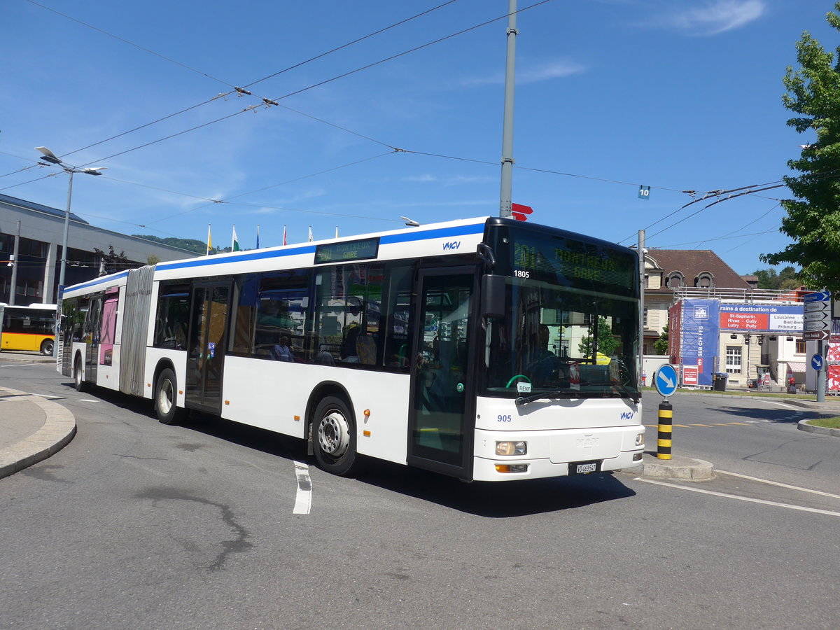 (208'462) - VMCV Clarens - Nr. 905/VD 463'547 - MAN (ex transN, La Chaux-de-Fonds Nr. 245; ex TN Neuch�tel Nr. 245) am 4. August 2019 beim Bahnhof Vevey