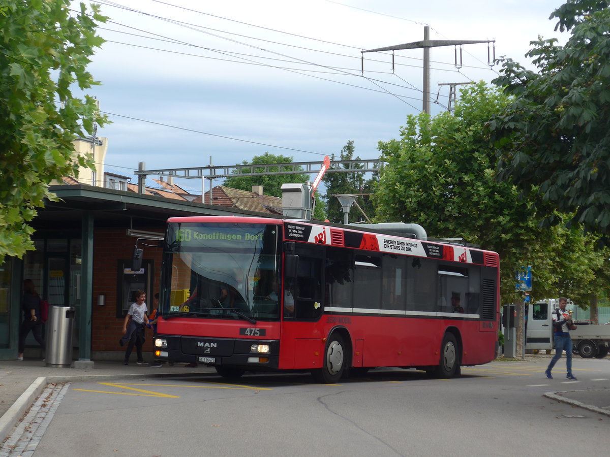 (208'580) - Bernmobil, Bern - Nr. 475/BE 716'475 - MAN/G�ppel (ex Peyer, Niederwangen Nr. 75) am 10. August 2019 beim Bahnhof Rubigen